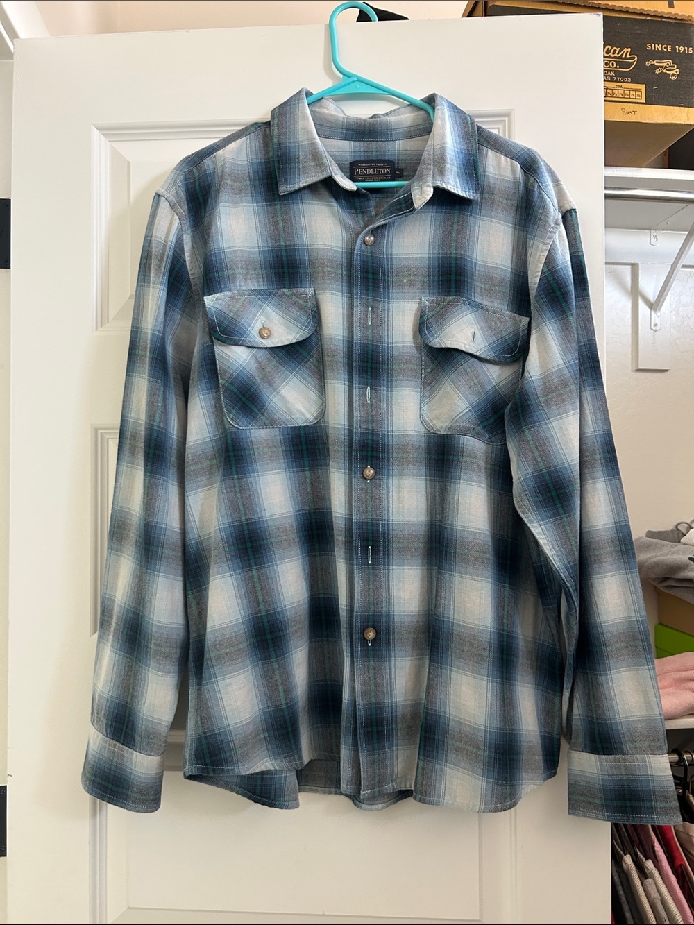 Pendleton Blue and White Plaid Button-Down Shirt